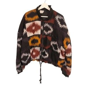 Vintage 90s Large Oversize Bomber Jacket Aztec Geo Print Black Multi Florissant